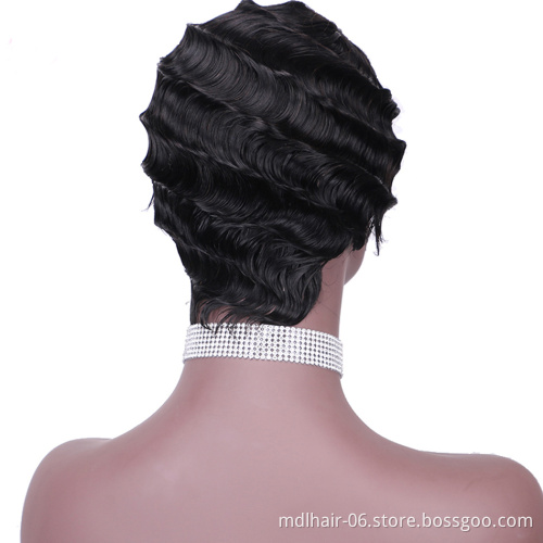 Wholesale Short Pixie Cut Wig Brazilian Remy Full Machine Made Short Human Hair Wigs For Woman Short Finger Wave Wigs